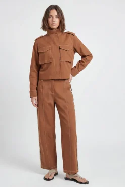 Pantalon Droit Taille Petite En Coton Rayé D'inspiration Militaire Coupe Ajustée
