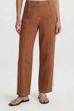 Pantalon Droit Taille Petite En Coton Rayé D'inspiration Militaire Coupe Ajustée