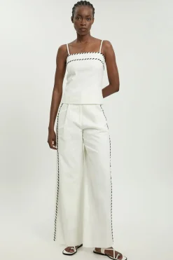 KarenMillen Pantalon Droit Taille Petite En Mélange De Lin Avec Surpiqûres Contrastées<Femme Pantalons|Tailleurs