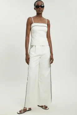 KarenMillen Pantalon Droit Taille Petite En Mélange De Lin Avec Surpiqûres Contrastées<Femme Pantalons|Tailleurs