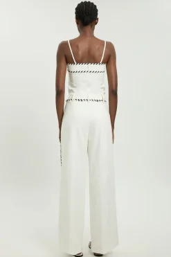 KarenMillen Pantalon Droit Taille Petite En Mélange De Lin Avec Surpiqûres Contrastées<Femme Pantalons|Tailleurs