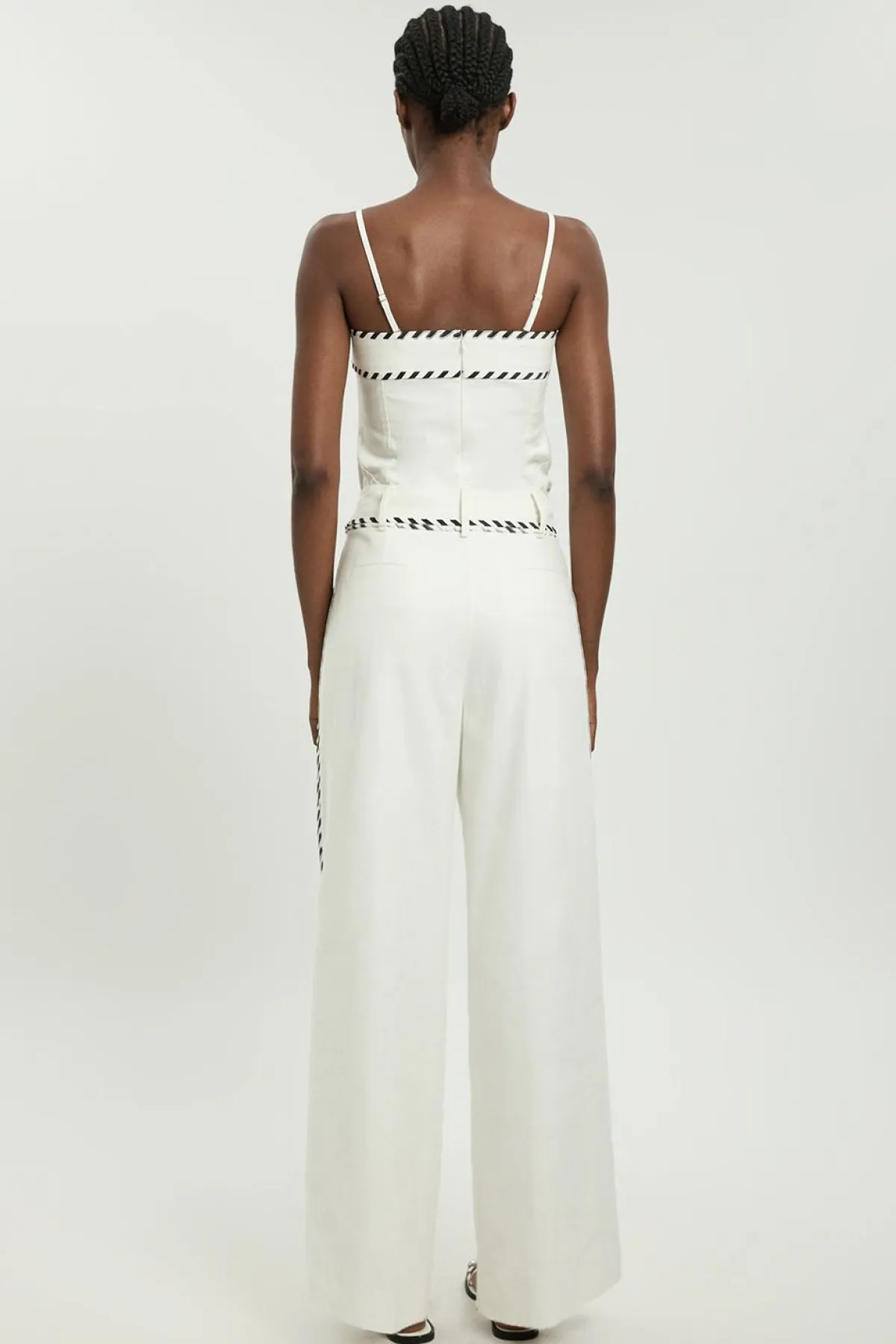 KarenMillen Pantalon Droit Taille Petite En Mélange De Lin Avec Surpiqûres Contrastées<Femme Pantalons|Tailleurs