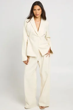 Pantalon Droit Tailleur Aspect Lin Premium