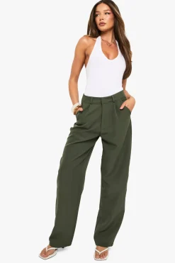 Pantalon droit tissé avec des plis sur le devant