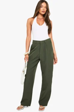 Pantalon droit tissé avec des plis sur le devant