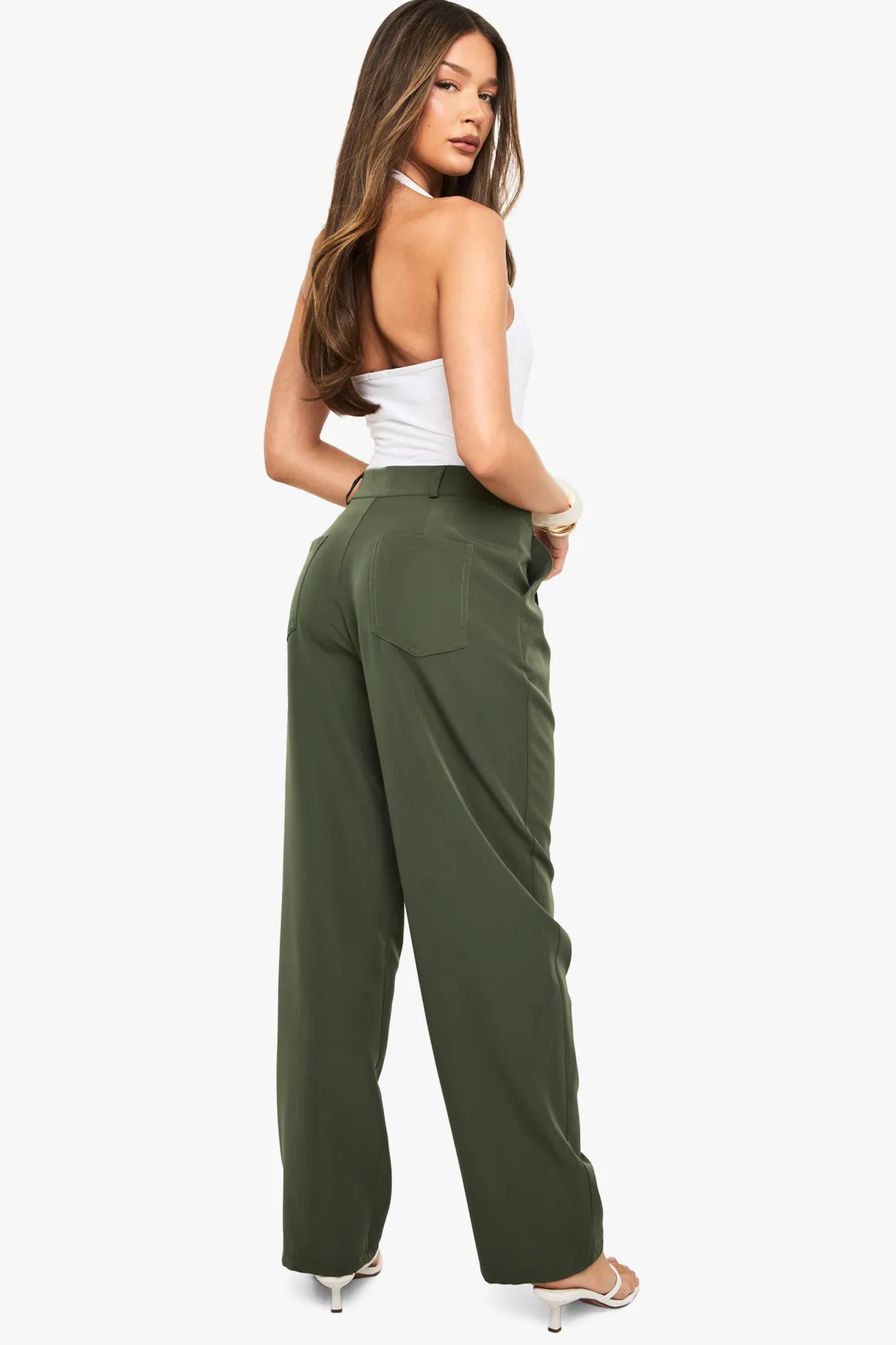 Pantalon droit tissé avec des plis sur le devant