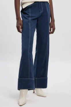 KarenMillen Pantalon Droit Tissé en Coton Tencel avec Surpiqûres Contrastantes - Taille Petite<Femme Pantalons|Tailleurs