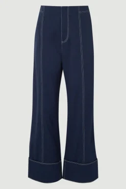 KarenMillen Pantalon Droit Tissé en Coton Tencel avec Surpiqûres Contrastantes - Taille Petite<Femme Pantalons|Tailleurs