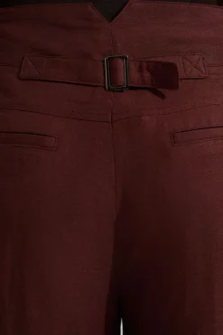 Pantalon droit tissé en lin et viscose avec plis et détails de poche