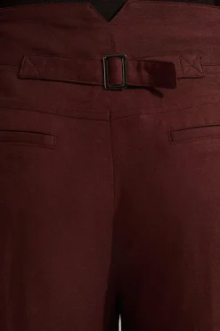 Pantalon droit tissé en lin et viscose avec plis et détails de poche