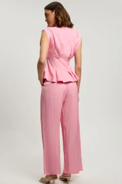 Pantalon droit tissé en viscose et lin premium