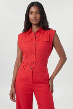KarenMillen Pantalon Droit Tissé En Viscose Et Lin Premium<Femme Pantalons|Ensembles