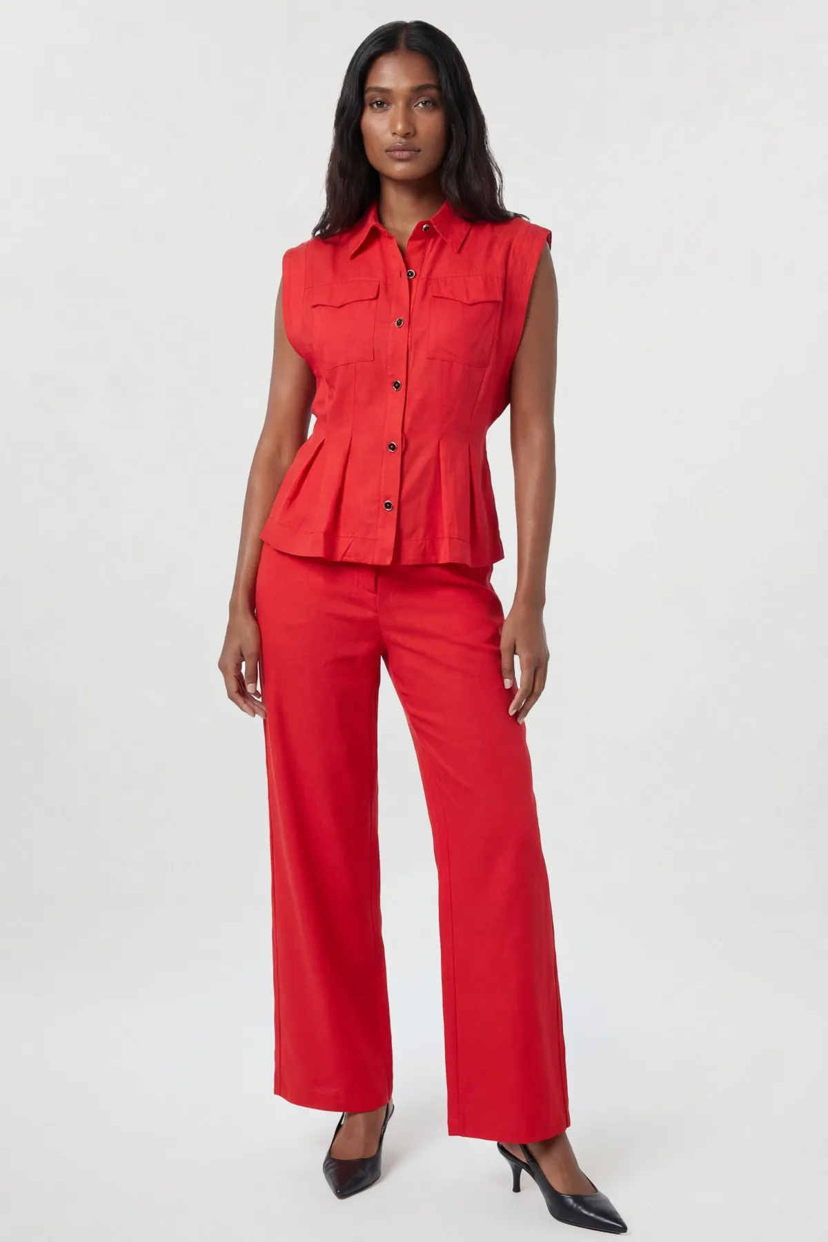 KarenMillen Pantalon Droit Tissé En Viscose Et Lin Premium<Femme Pantalons|Ensembles