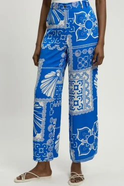 Pantalon Droit Tissé Imprimé En Viscose Lin Premium