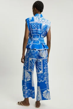 Pantalon Droit Tissé Imprimé En Viscose Lin Premium
