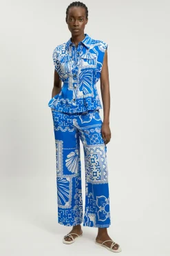 Pantalon Droit Tissé Imprimé En Viscose Lin Premium