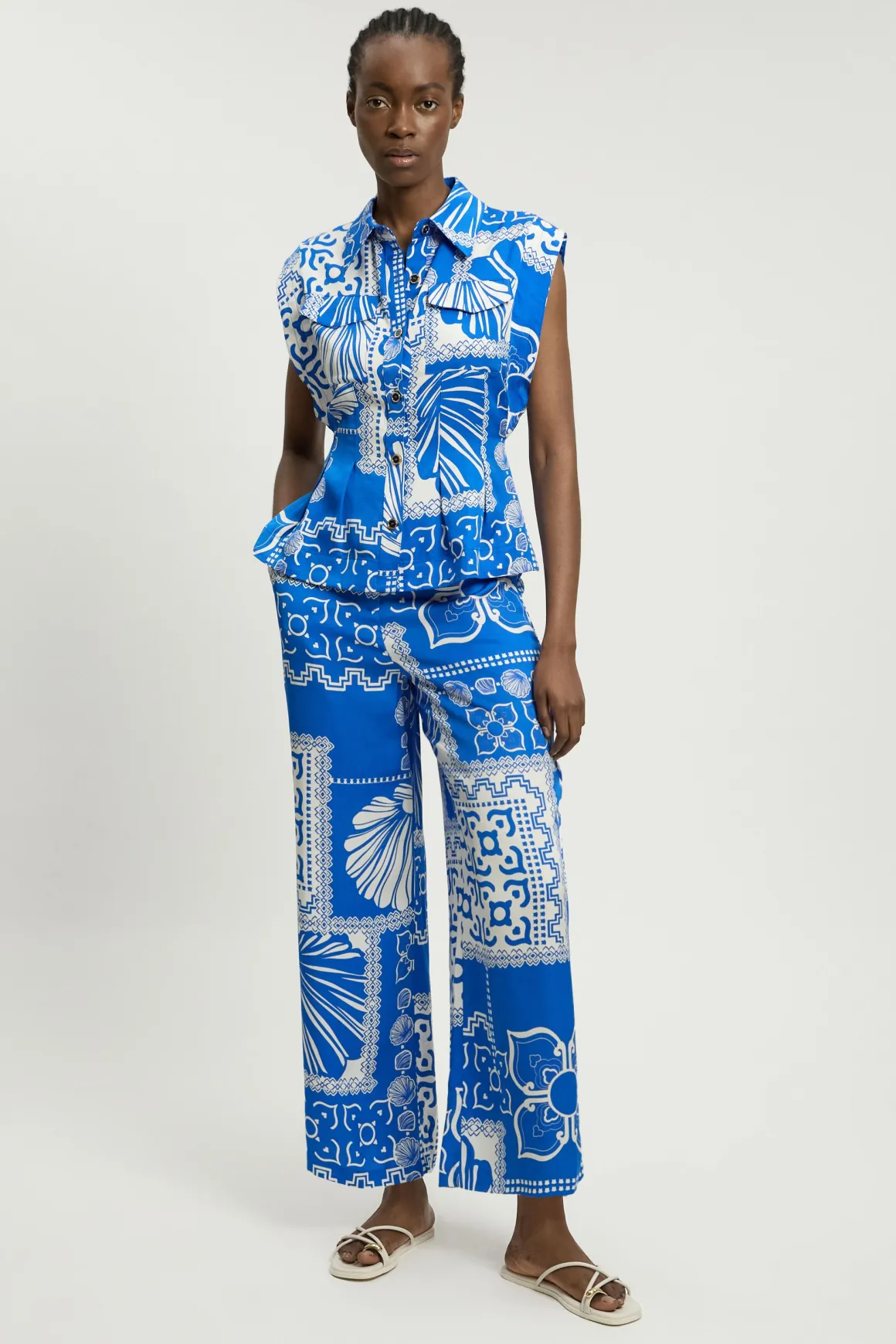 Pantalon Droit Tissé Imprimé En Viscose Lin Premium