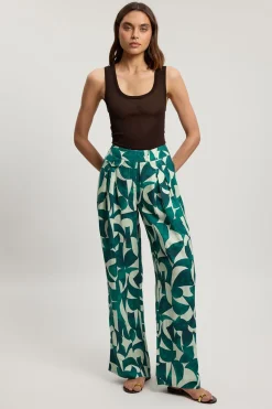 KarenMillen Pantalon Droit Tissé À Imprimé Géométrique En Lin Avec Plis Et Poches Détail Petite<Femme Pantalons|Tailleurs