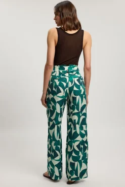 KarenMillen Pantalon Droit Tissé À Imprimé Géométrique En Lin Avec Plis Et Poches Détail Petite<Femme Pantalons|Tailleurs