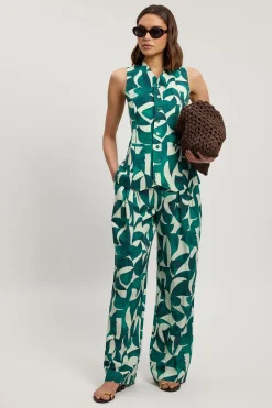 KarenMillen Pantalon Droit Tissé À Imprimé Géométrique En Lin Avec Plis Et Poches Détail Petite<Femme Pantalons|Tailleurs