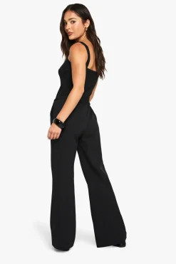 boohoo Pantalon droit tissé à taille élastiquée pour petites<Femme Pantalons