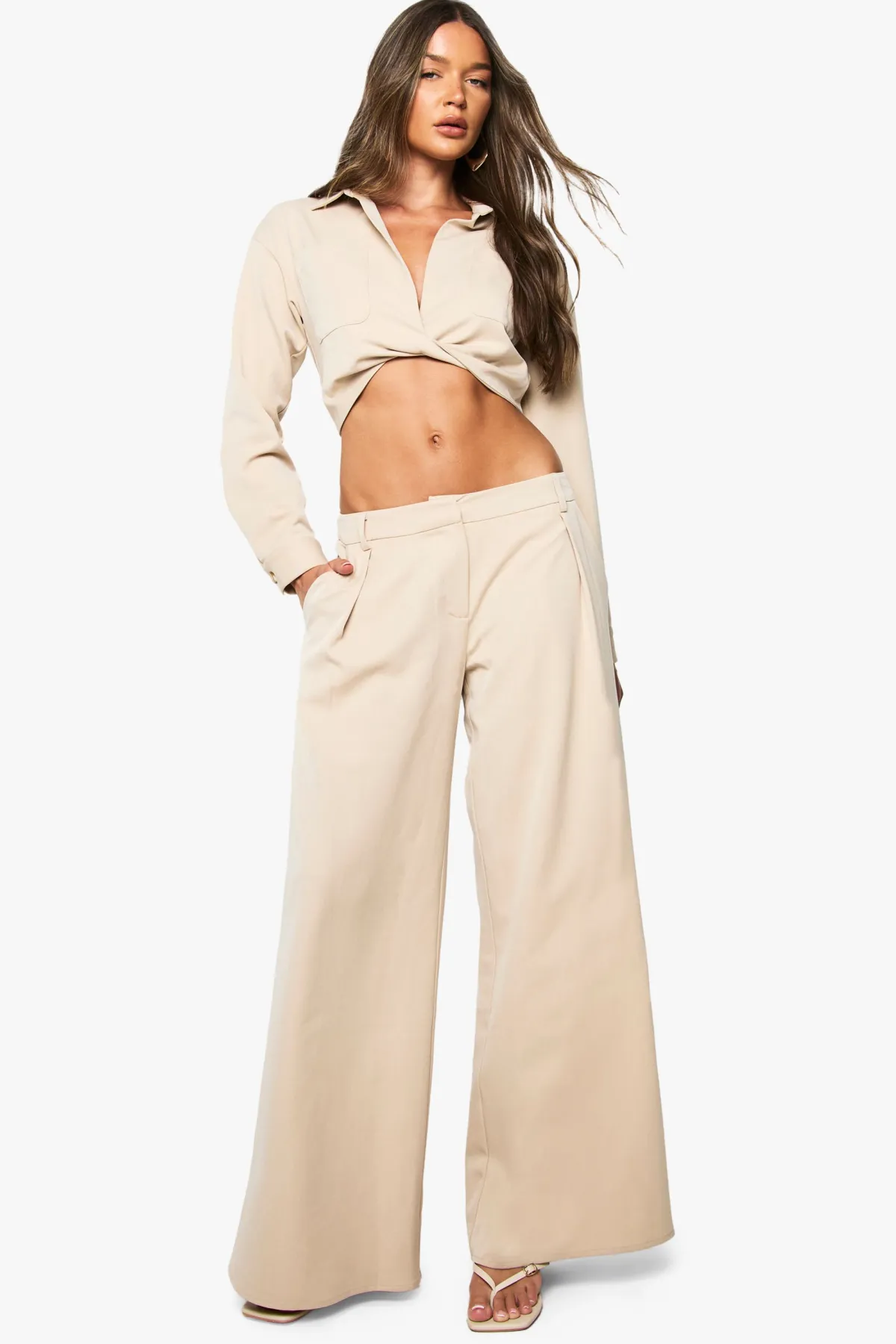 boohoo Pantalon effet lin à plis et jambe colonne<Femme Pantalons|Tailleurs