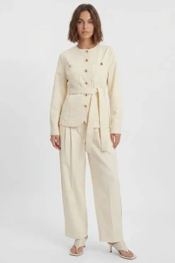 Pantalon En Coton À Jambe Tonneau Avec Détails Boutons Utilitaires