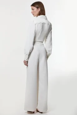 Pantalon en crêpe tissé avec bordures festonnées