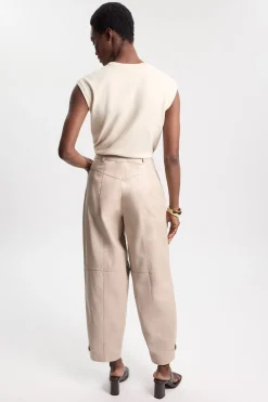 Pantalon En Cuir À Jambe Tonneau