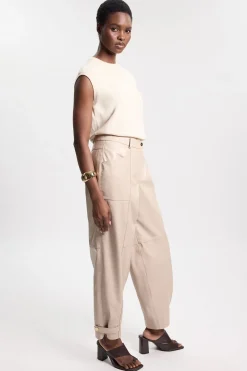 Pantalon En Cuir À Jambe Tonneau