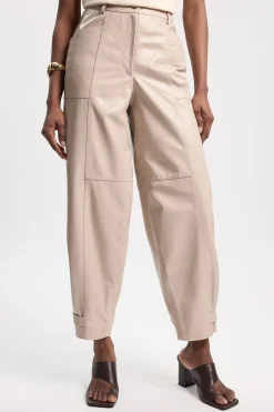 Pantalon En Cuir À Jambe Tonneau