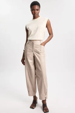 Pantalon En Cuir À Jambe Tonneau