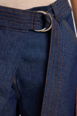 Pantalon En Denim À Jambe Large Avec Ceinture
