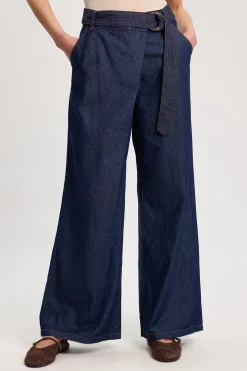 Pantalon En Denim À Jambe Large Avec Ceinture