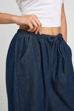 Pantalon En Denim À Jambes Larges Élastiqué
