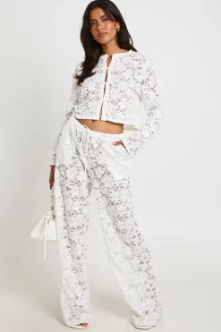 boohoo Pantalon En Dentelle À Taille Cordon Coulissant<Femme Pantalons|Tons Neutres