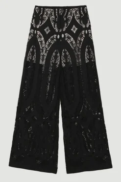 Pantalon en georgette transparente à découpes, tissé avec jambes larges