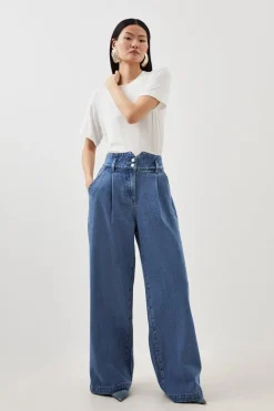 Pantalon en jean à jambes larges pour femmes de petite taille