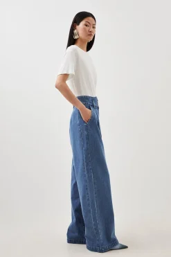 Pantalon en jean à jambes larges pour femmes de petite taille