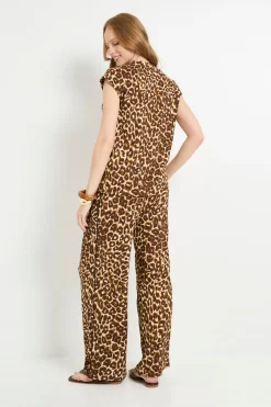 Pantalon En Jersey À Imprimé Léopard Contrasté