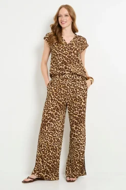 Pantalon En Jersey À Imprimé Léopard Contrasté