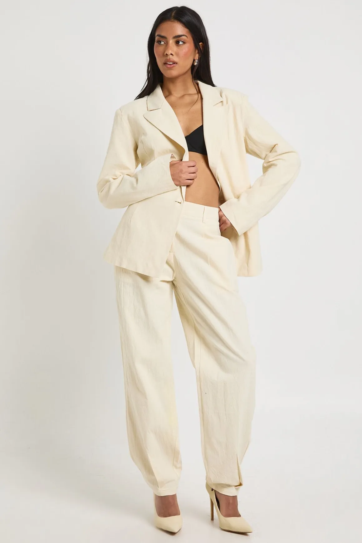 Pantalon en lin ajusté à jambe droite