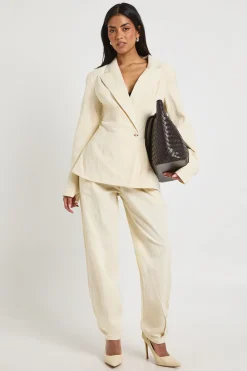 Pantalon en lin ajusté à jambe droite