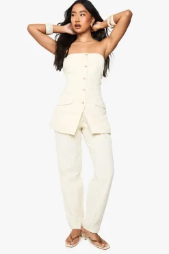Pantalon en lin ajusté à jambe droite