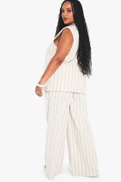 boohoo Pantalon en lin rayé sur mesure pour grande taille<Femme Pantalons