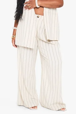 boohoo Pantalon en lin rayé sur mesure pour grande taille<Femme Pantalons