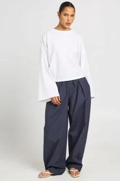 Pantalon En Popeline De Coton À Jambe Tonneau