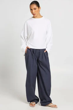 Pantalon En Popeline De Coton À Jambe Tonneau