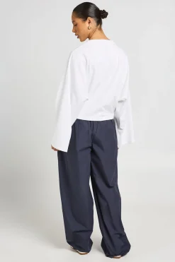 Pantalon En Popeline De Coton À Jambe Tonneau