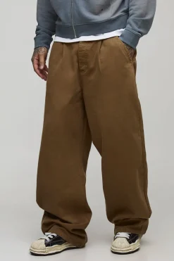 boohooMAN Pantalon en sergé délavé, coupe ample pour hommes de grande taille, avec ceinture moitié-moitié<Homme Pantalons Tall|Tout Afficher